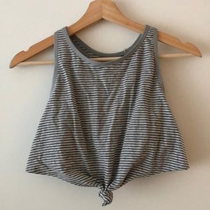 Aerie Cropped Tank Built in Bra Tie Front Gray Striped Women’s Medium